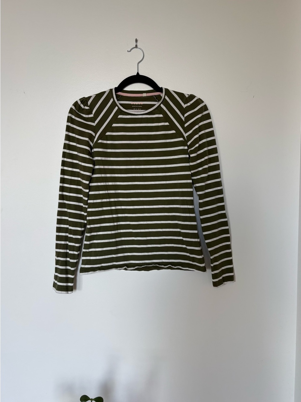 Boden Olive Green & White Striped Long-Sleeve Tee